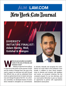 Adam Banks Named Finalist for Diversity Initiative at the New York Law Journal’s New York Legal Awards