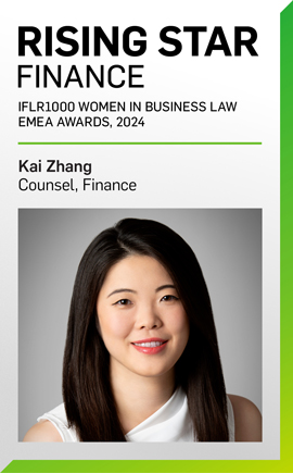 Kai Zhang Named as a Rising Star for Finance at IFLR1000’s 2024 Women in Business Law EMEA Awards