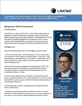 Cover of Pravin Patel's Law360 Rising Star publication