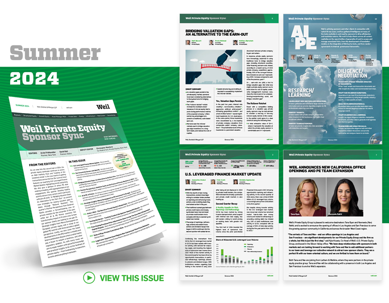 Weil Private Equity Sponsor Sync Summer 2024 Issue Spread