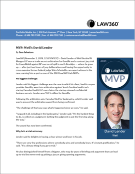 David Lender Featured as Law360 Trials MVP for 2024