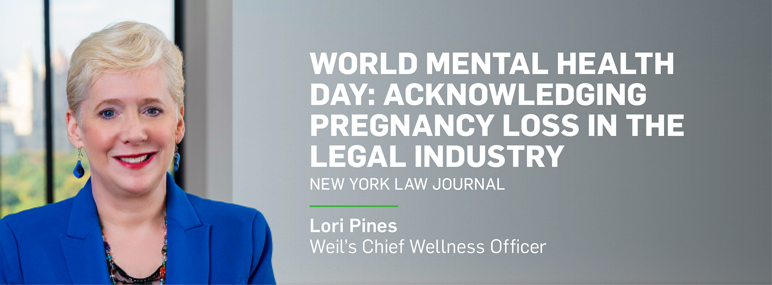 Image of Lori Pines with text reading World Mental Health Day: Acknowledging Pregnancy Loss in the Legal Industry