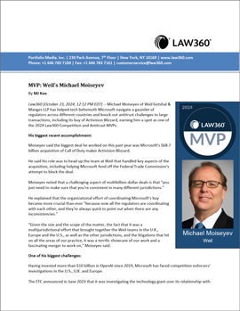 Michael Moiseyev Featured as Law360 Competition/Antitrust MVP for 2024