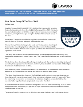 Law360 Honors Weil as a 2024 “Real Estate Group of the Year” Law360 Honors Weil as a 2024 “Real Estate Group of the Year”